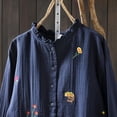 thumbnail image 4 of Women's Floral Embroidered Shirts Ruffle Neck Cotton Linen Blouse Button Down Casual Long Sleeve Tops, 4 of 5