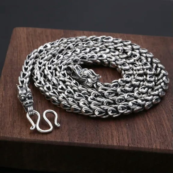 K-KED Real S925 Sterling Silver 6mm Dragon Head Foxtail Scale Link Chain Necklace -50cm=20inch-51-55g