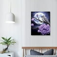 thumbnail image 3 of Creowell  Purple Flower Wall Art Bird Stay On Plum Floral Branches with Full Moon Seascape Pictures Painting Canvas Print Framed Purple Flower Art Wall Decor for Bathroom 16x20 in/12x16 in, 3 of 4