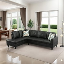 Hommoo 2-Piece Faux Leather L-Shaped Sectional Couches and Sofa Set, Modern Living Room Furniture Set, No Ottoman, Left Side, Black