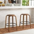 thumbnail image 4 of SAFAVIEH Luella Round Backless Counter Stool, Walnut/Black (Set of 2), 4 of 12