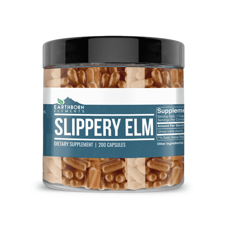 Earthborn Elements Slippery Elm 200 Capsules, Pure & Undiluted, No Additives