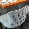 thumbnail image 3 of Classic Velvet Bar Stools set of 2, Upholstered Stools with Button Tufted Decoration, Wing-Back, Wooden Legs, Footrest, Goth Style Bar Chairs for Kitchen Island, Coffee Shop, Dining Room, Gray, 3 of 8