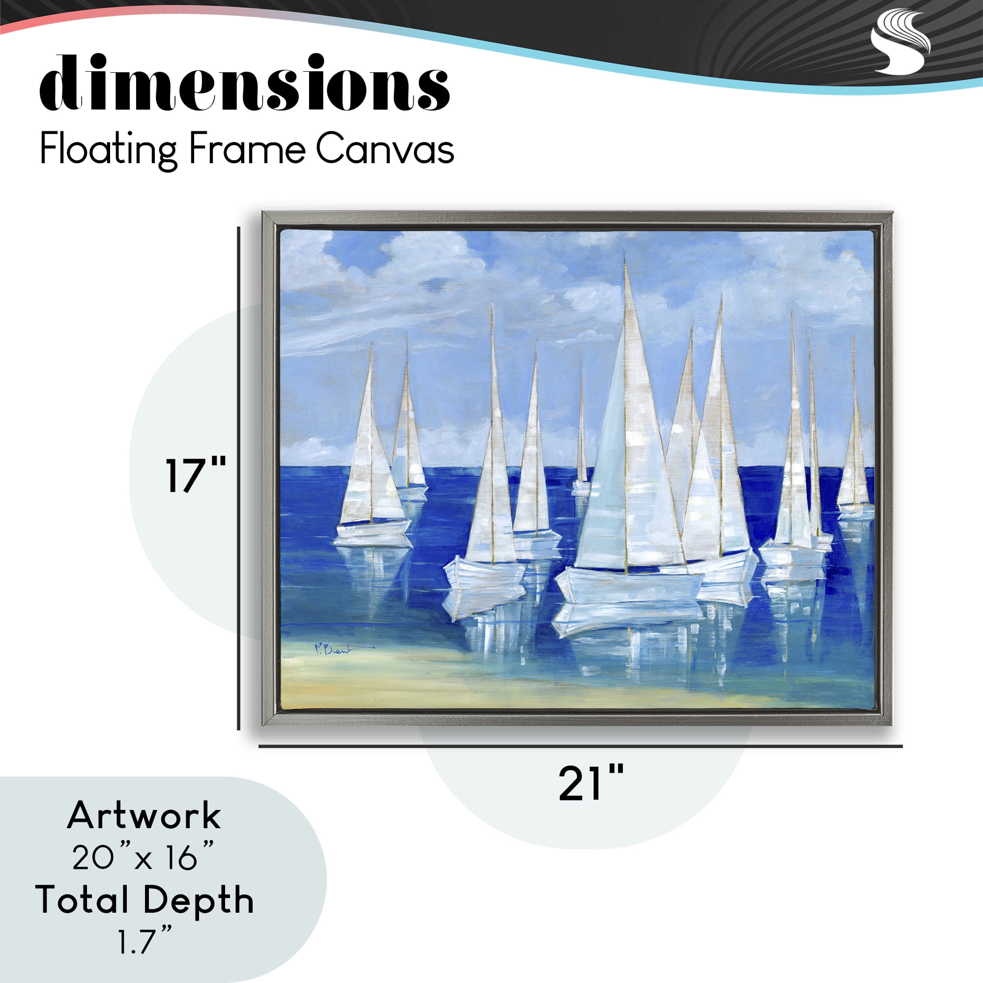 Stupell Industries Blanco Beach Sailboats Gray Framed Floater Canvas Wall Art, design by Paul Brent