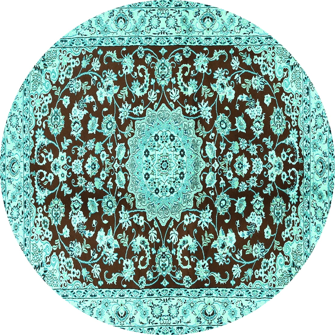 Ahgly Company Indoor Round Medallion Turquoise Blue Traditional Area ...