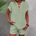 thumbnail image 3 of 2 Piece Short Sets for Women Linen Short Sleeve Outfits Casual Summer Shorts Set with Pockets,Mint Green S, 3 of 6