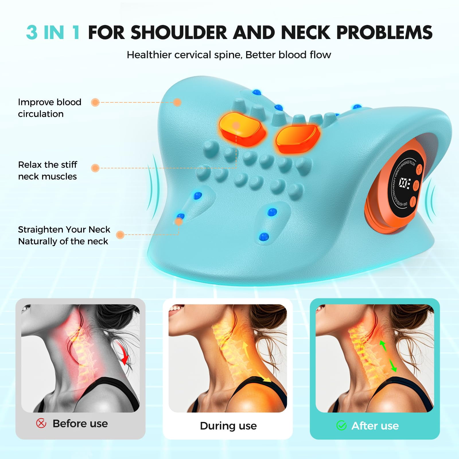 Neckline 4-in-1 Massager,Portable Massager with Heat &Comfortable Stretching–Adjustable Intensity for Neck & Shoulder Relaxation at Home, Office