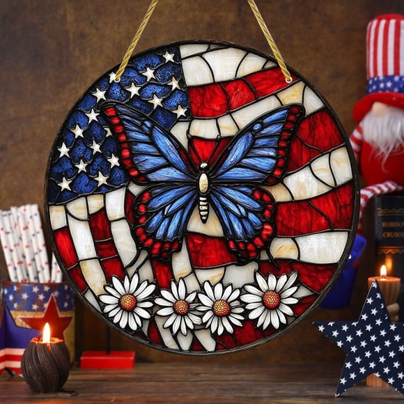 CaiYueKe Blue Butterfly & Daisy Acrylic Painted Hanging Ornament - 3D Hanging Pendant Holiday Home Decor Souvenir Gift for Anniversary Independence Day Celebration Wall Door Decoration