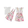 thumbnail image 2 of RUINIXCW Toddler Baby Girls Back to School Outfits Kids Kindergarten Outfits First Day of School Outfit Fly Sleeve Shirt Tops Adjustable Strap Overall Shorts Set Toddler Girls Summer Clothes, 2 of 9