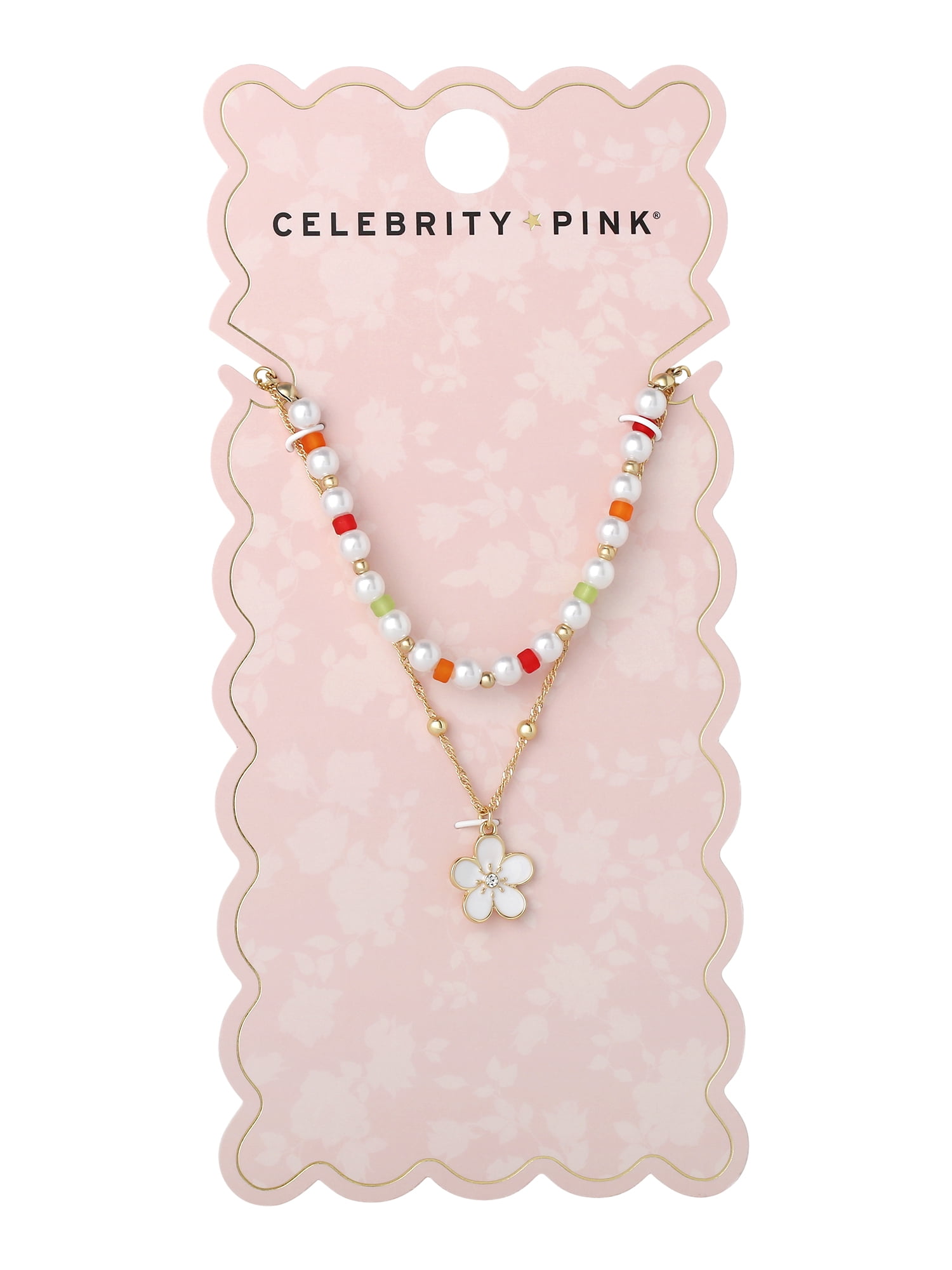 Celebrity Pink Women's Layered Flower Charm Necklace with Adjustable Chain