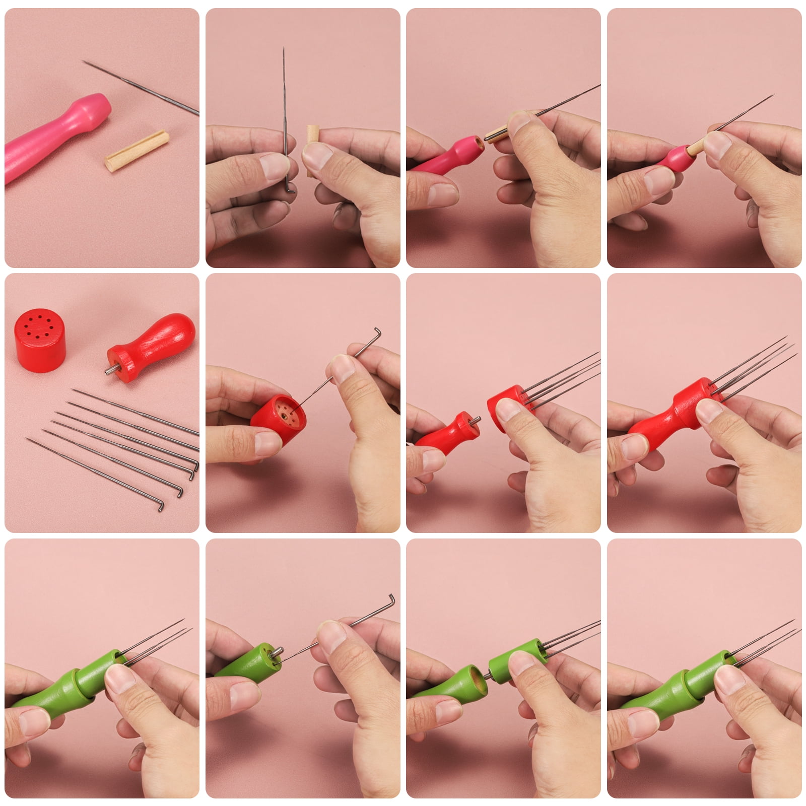 Needle Felting Kit, Wool Felting Needle Tool Holder, Needle Felting Supplies 3 Size Felting Needles