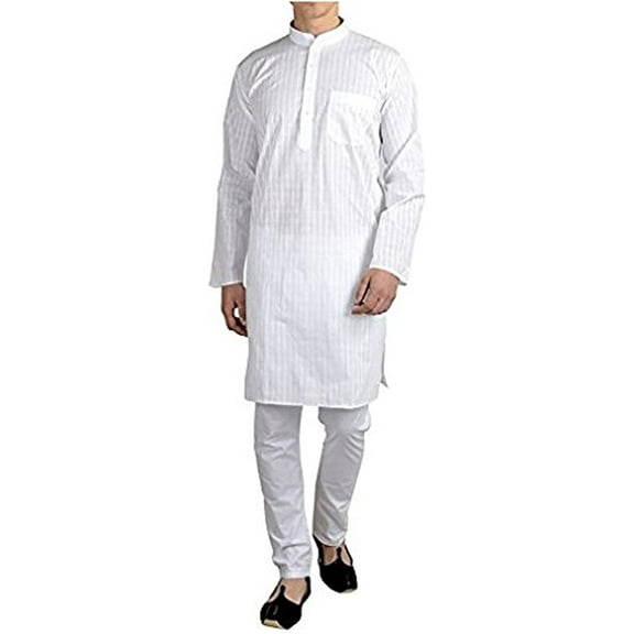 Royal Men's Cotton Kurta Pyjama Set (ROYAL_101_White_Large)