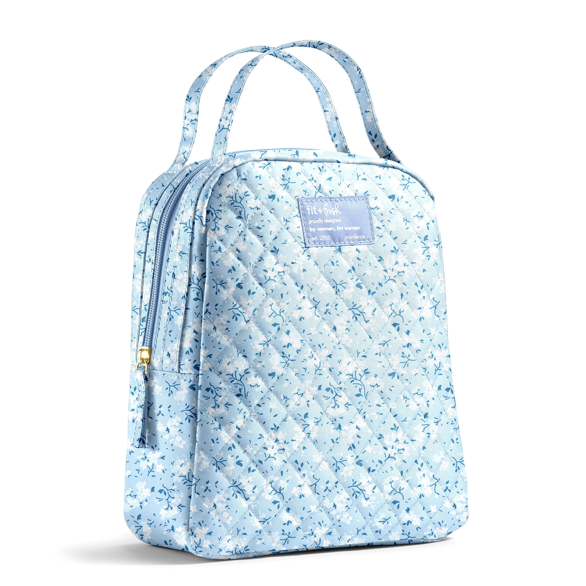 Fit & Fresh Evelyn Quilted Insulated Lunch Tote for Women, Blue Floral Print