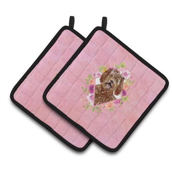 Carolines Treasures CK4228PTHD 7.5 x 7.5 in. Labradoodle Pink Flowers Pair of Pot Holders