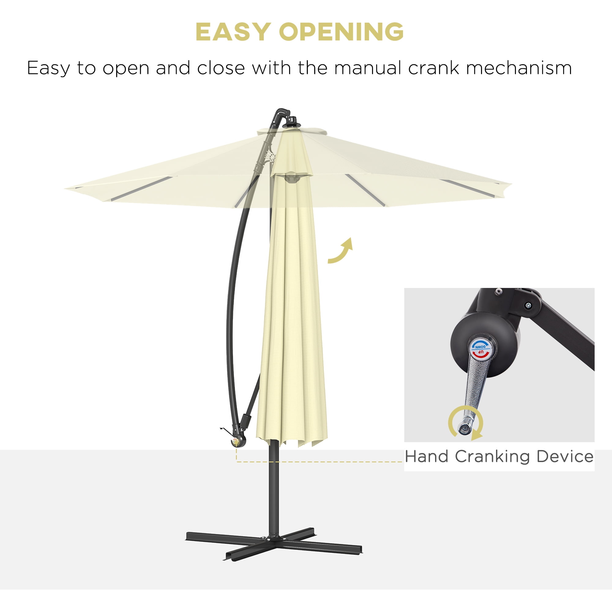 Outsunny 10' Cantilever Hanging Tilt Offset Patio Umbrella with UV & Water Fighting Material and Cross Base (Weight Not Included), Beige