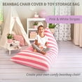 thumbnail image 2 of Butterfly Craze Bean Bag Chair Cover, Functional Toddler Toy Organizer, Fill with Stuffed Animals to Create a Jumbo, Comfy Floor Lounger for Boys or Girls, Stuffing Not Included, Light Pink Stripes, 2 of 9
