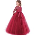 thumbnail image 4 of FYMNSI Flower Girl Dress for Wedding Vintage 3/4 Sleeves Floral Lace Princess Dresses Party Evening Dance Formal Long Gown Tulle Bow Pageant Maxi Dress 13-14 Years Wine Red, 4 of 9
