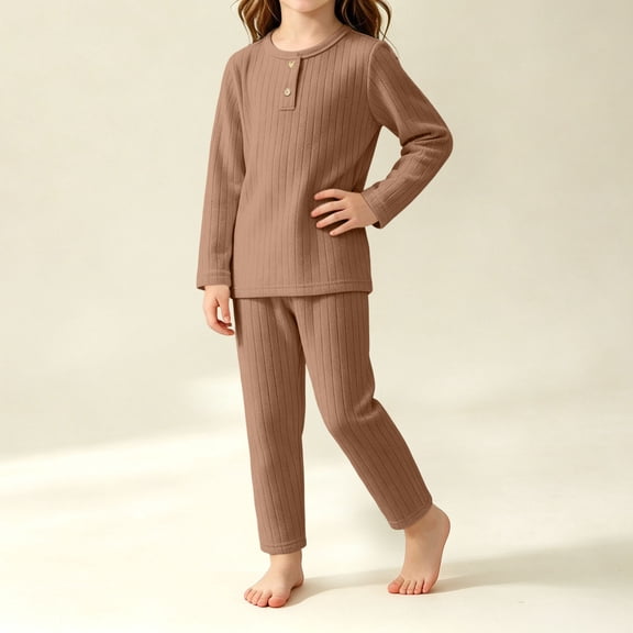 Spazoro Toddler Girls 2 Pieces Outfit Sets, Crew Neck Shirts and Pants Soft & Breathable Long Sleeve Fall Solid Color Casual Loungewear Sets for Home Coffee Size 9-10