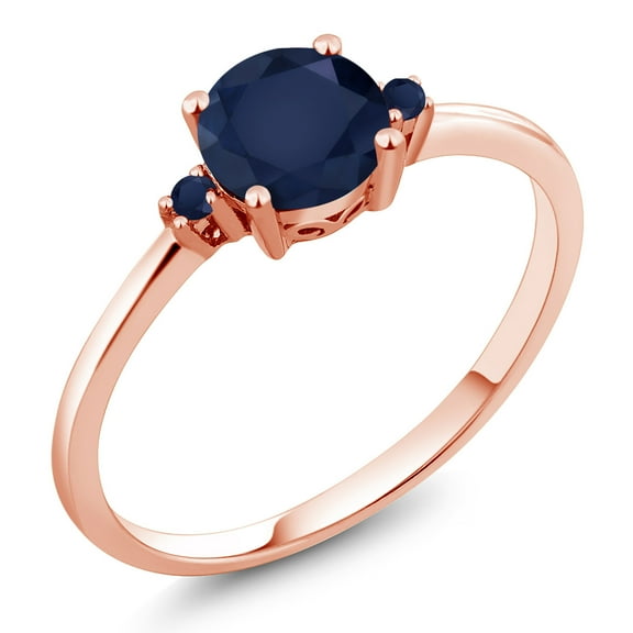 Gem Stone King 10K Rose Gold Blue Sapphire Solitaire Engagement Ring for Women (1.13 Cttw, Round 6MM, Gemstone September Birthstone, Size 6)