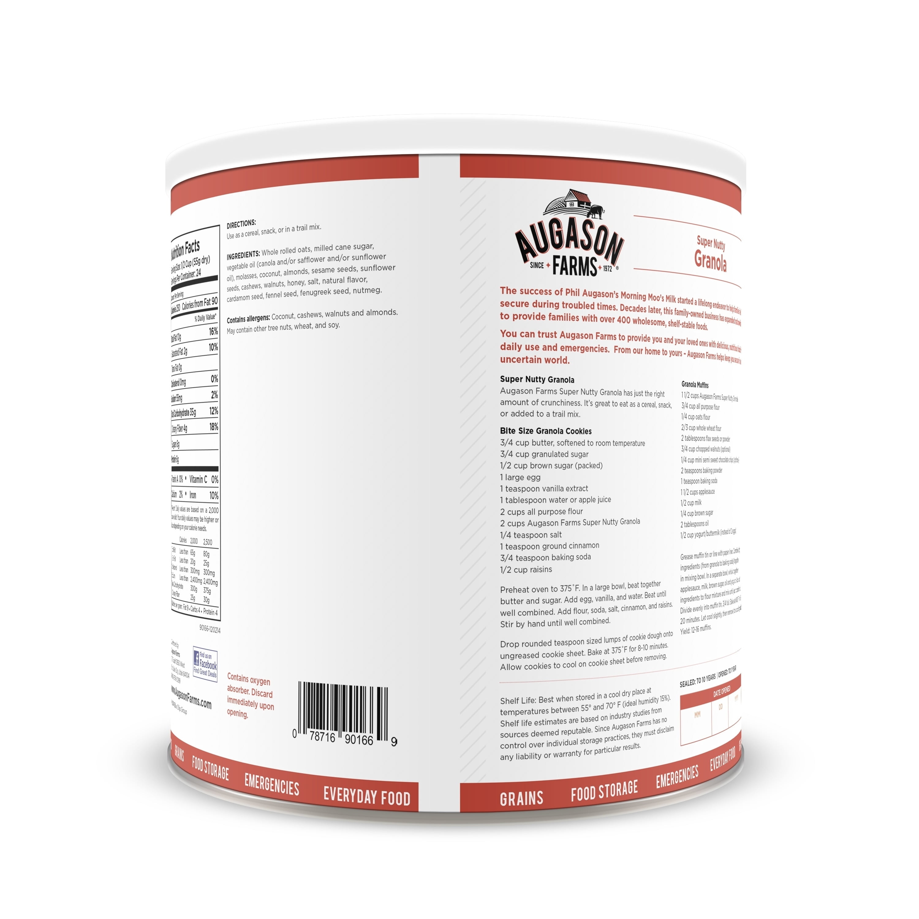 Augason Farms Oats & Honey Granola, Survival Food and Everyday Snacking, 2 lb 3 oz Can
