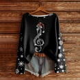 thumbnail image 2 of Fiaer Womens Christmas T Shirts Oversized Crew Neck Retro Tshirts Long Sleeve Snowflakes Musical Notes Santa Hat Graphic Loose Fit Tops Black XXL, 2 of 3