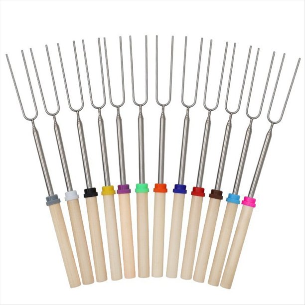 Varilla Retráctil de Acero Inoxidable para Asar Camping Essentials Brochetas de Cordero de Acero Inoxidable Manejar de Madera Retráctil