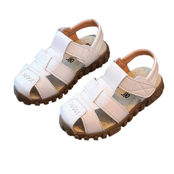 FINALGANG Boys Kids Leather Sandals With Double Hook And Loop Closure Round Toe Soft Lining Anti‑Skid Sole Shoes For Toddler Outdoor Play Daily Wear Casual Shoes
