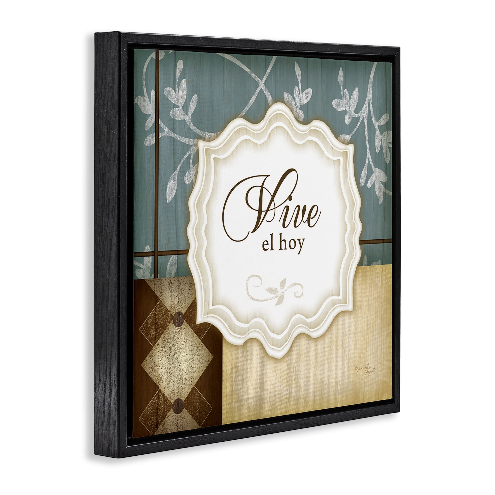 Stupell Industries Vive el Hoy Tradicional Inspirational Quotes & Sayings Painting Black Floater Framed Art Print Wall Art, 25 x 25
