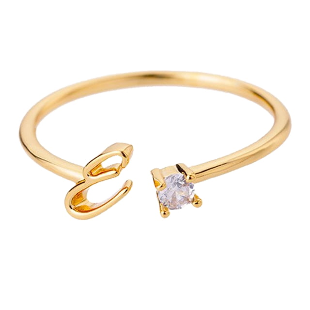 Oro Rhinestone 26 Anillo Inicial Joyería Letra Inicial Anillo Abierto con Rhinestone Anillo para Mujeres