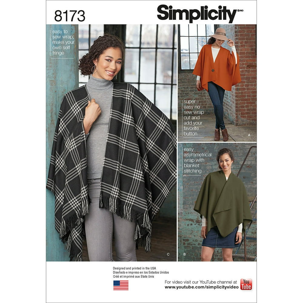 Simplicity Misses' NoSew Fleece Poncho Wraps Pattern, 1 Each Walmart