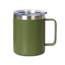 Muka 12 Ounce Insulated Coffee Mug With Lid, Stainless Steel Cup for Camping Office Home-Olive Green