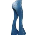 thumbnail image 2 of Plus Size Casual Jeans, Women's Plus Solid Button Fly High Rise High Stretch Button Decor Bootcut Jeans, 2 of 4