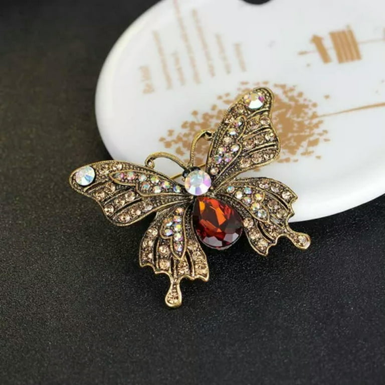 WBQF Fashion Vintage Crystal Butterfly Brooch Pin For Women