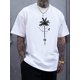 thumbnail image 1 of Coconut Tree Graphic Print Men's Crew Neck Short Sleeve Tees, Summer Trendy T-Shirt, Casual Comfortable Versatile Top For Outdoor Sports & Leisure Vacation, Casual Sporty Tee, Summer Gifts, 1 of 8