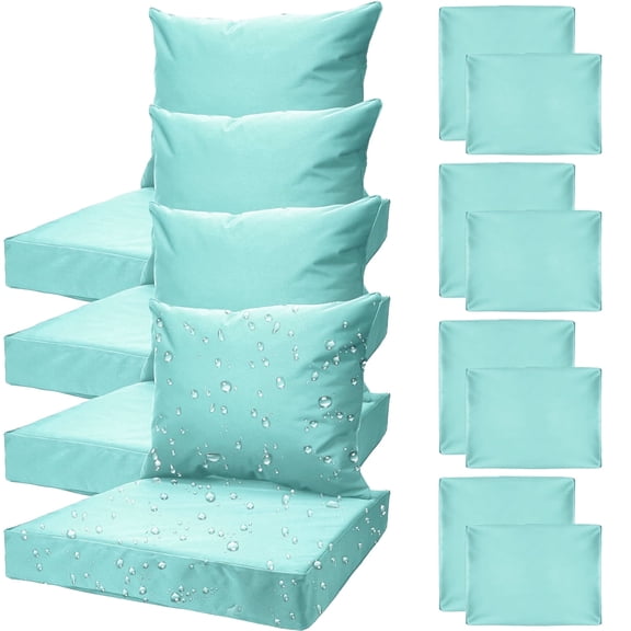 All Smiles 8-Piece Waterproof Patio Furniture Cushion Covers,Replacement Seat Slipcover Set for Outdoor Chair (No Insert),24x24 & 24x20,Aqua