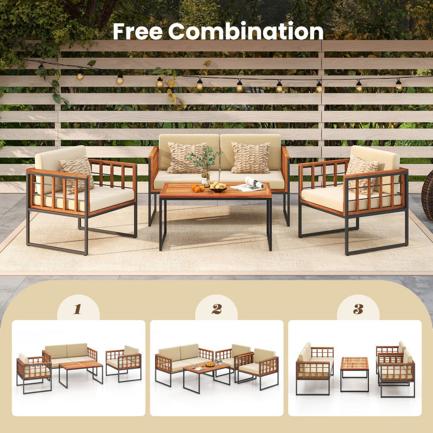 Aimee Lii 4 Pieces Acacia Wood Outdoor Sofa Set for Balcony Porch Backyard Poolside, Outdoor Patio Set Aimee Lii 4 Pieces Acacia Wood Outdoor Sofa Set for Balcony Porch Backyard Poolside, Outdoor Patio Set