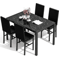 thumbnail image 4 of LinkRomat Dining Table Set for 4, Faux Marble Kitchen Glass Table and 4 PU Leather Upholstered Chairs for Dining Room, Modern Coffee Dinette, Compact Space, 4 of 11