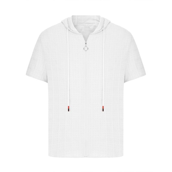 Ceisia Men's Short Sleeve Hooded Zip Up T-Shirt Slim Fit Button Front Casual Layering Soft Stretch Top Gifts for Father White 3X
