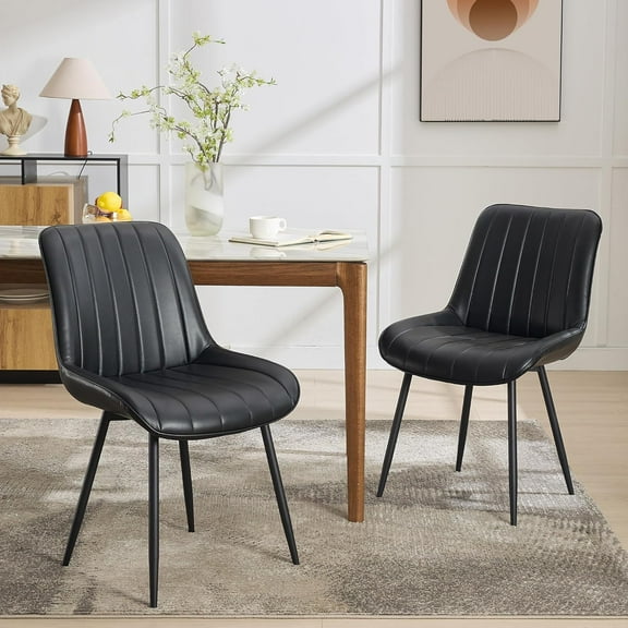 Dining Chairs (Set of 2), Upholstered Side Chair with Faux Leather, Metal Legs