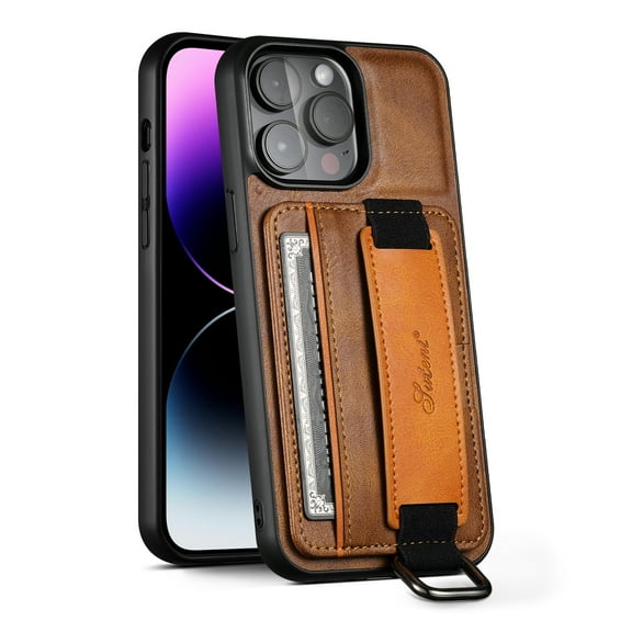 SaniMore Case for iPhone 15 Pro Max (6.7" 2023), Wristlet & Card Slot PU Leather Skin Wear-resistant Shockproof Anti-drop Metal Ring Business Shell for iPhone 15 Pro Max (6.7" 2023), Brown