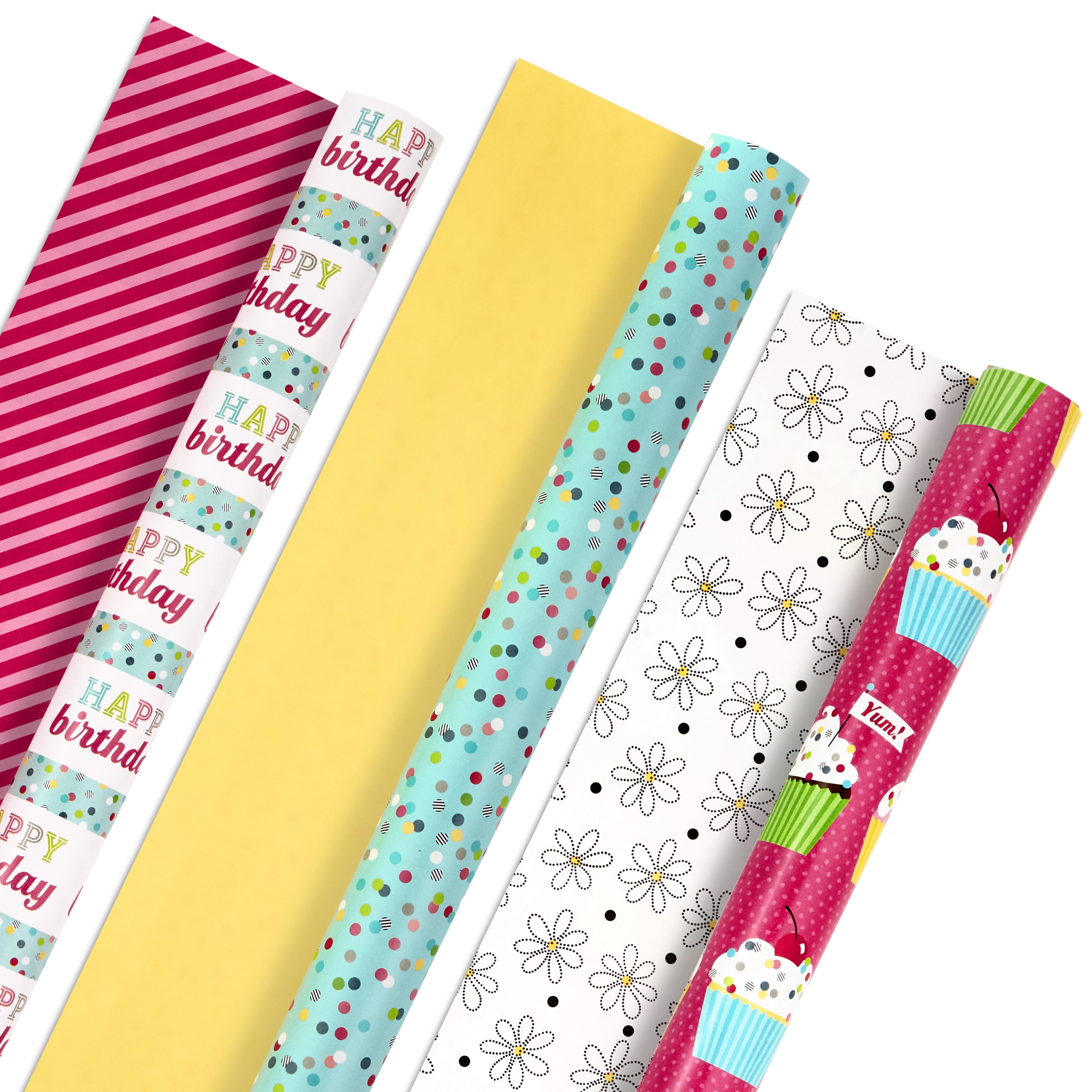 36M GIFT WRAPPING PAPER MULTI COLOURED STRIPS and CELEBRATE/HOORAY,6 X 6M ROLLS 