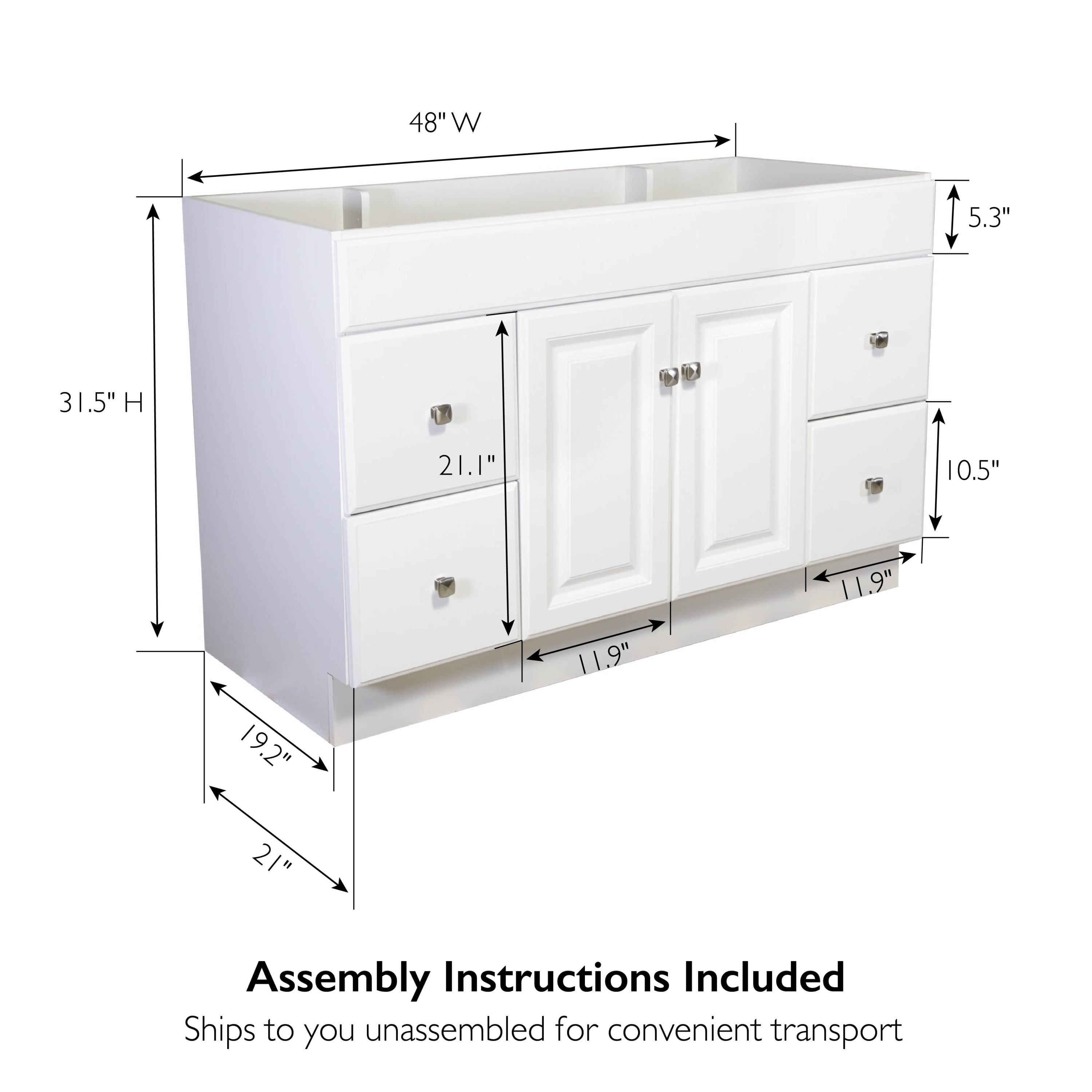 Design House 48" Solid Wood Wyndham Ready to Assemble Bathroom Vanity Cabinet, White