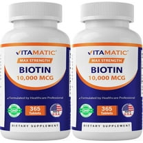 Vitamatic Biotin 10,000 mcg for Stronger Hair, Skin & Nails - 365 Vegan Tablets- Also Called Vitamin B7 - 2 Pack