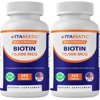 Vitamatic Biotin 10,000 mcg for Stronger Hair, Skin & Nails - 365 Vegan Tablets- Also Called Vitamin B7 - 2 Pack
