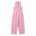 thumbnail image 4 of Cmfcve Wide Leg Jumpsuits for Women Sleeveless Stand Collar Half Button Up Linen Pants Loose Casual Long Overalls with Pockets, 4 of 5
