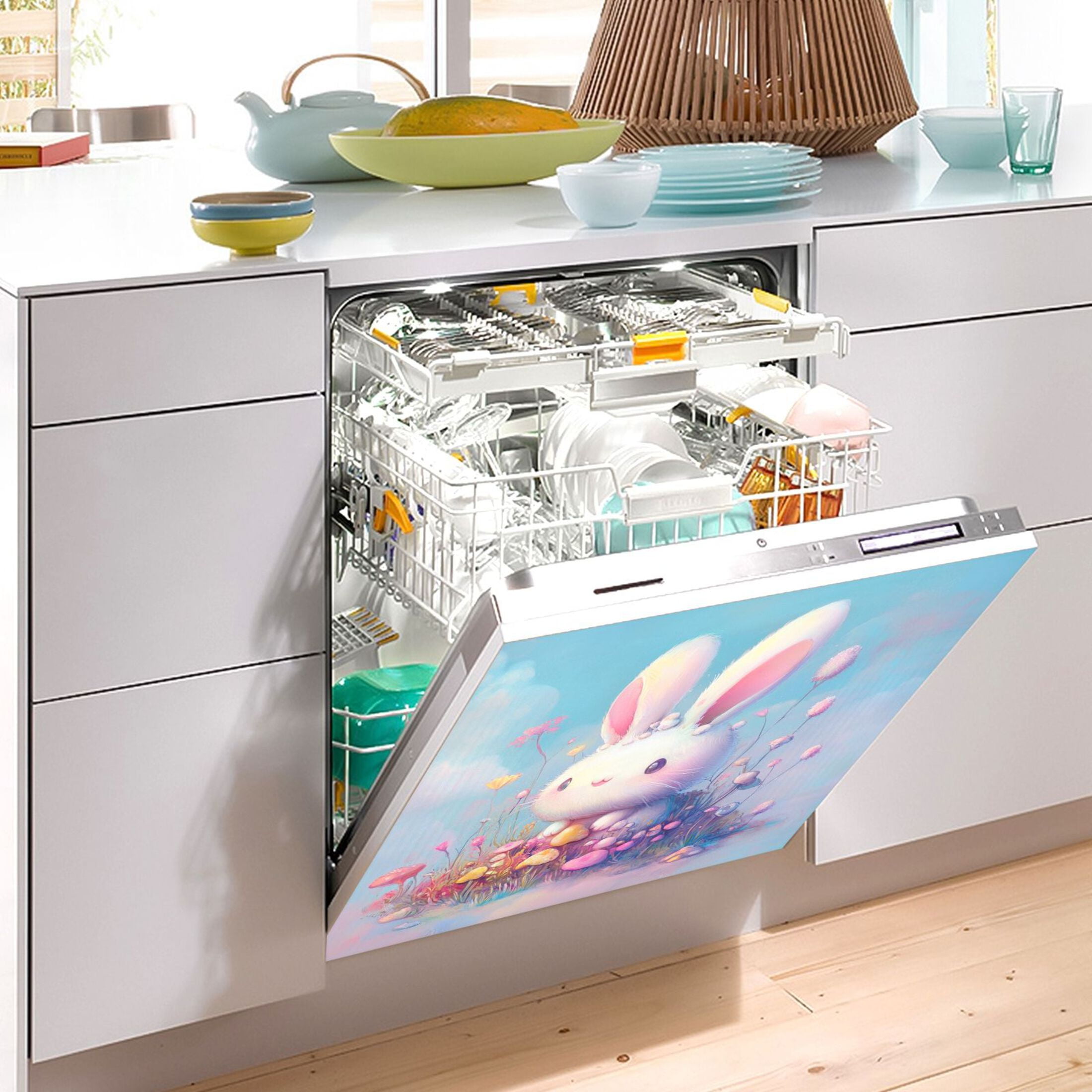 Dishwasher Magnetic Sticker 23x26 Inch Refrigerator Magnetic Sticker Washing Machine Magnetic Sticker Kitchen Panel Magnetic Sticker Home Decor Adorable White Rabbit