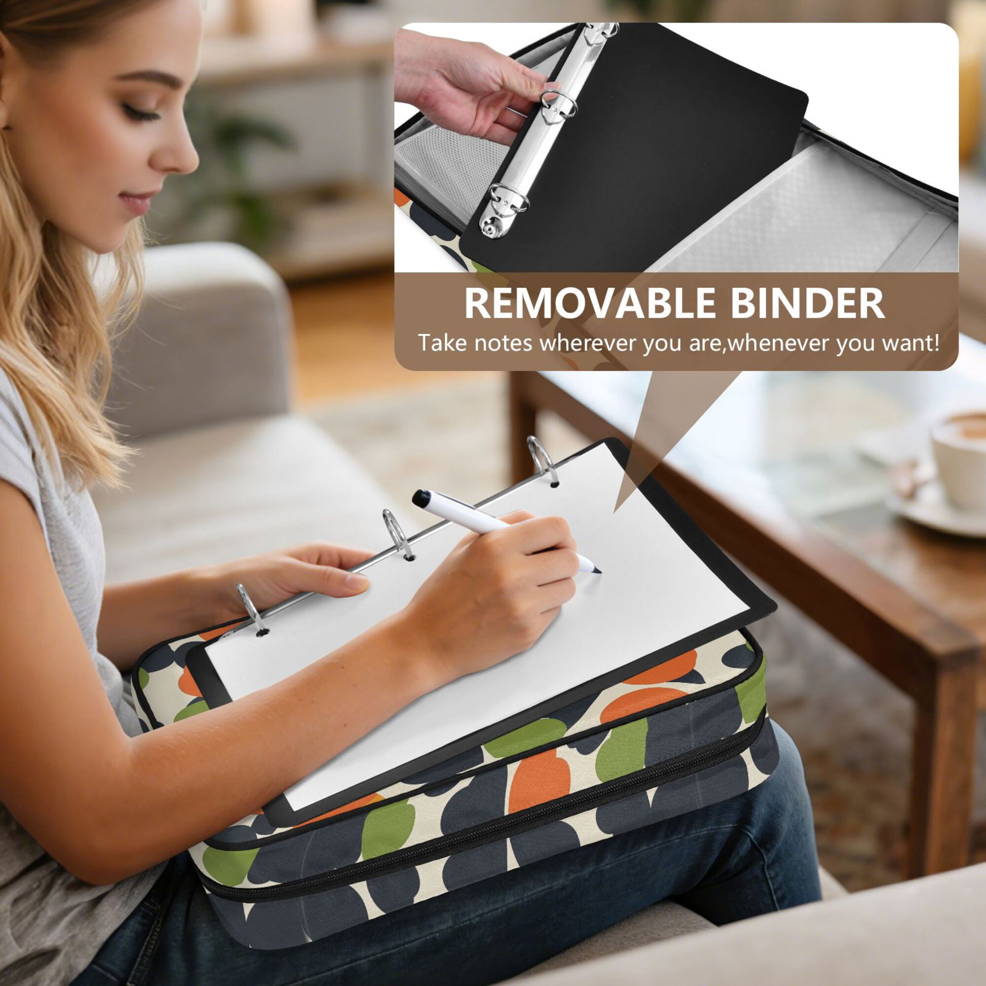 FORMRS Accordion File Folder A4 Size 7-Pocket Expanding Document Organizer Bag with 3 Ring Binder, Black Clover Pattern