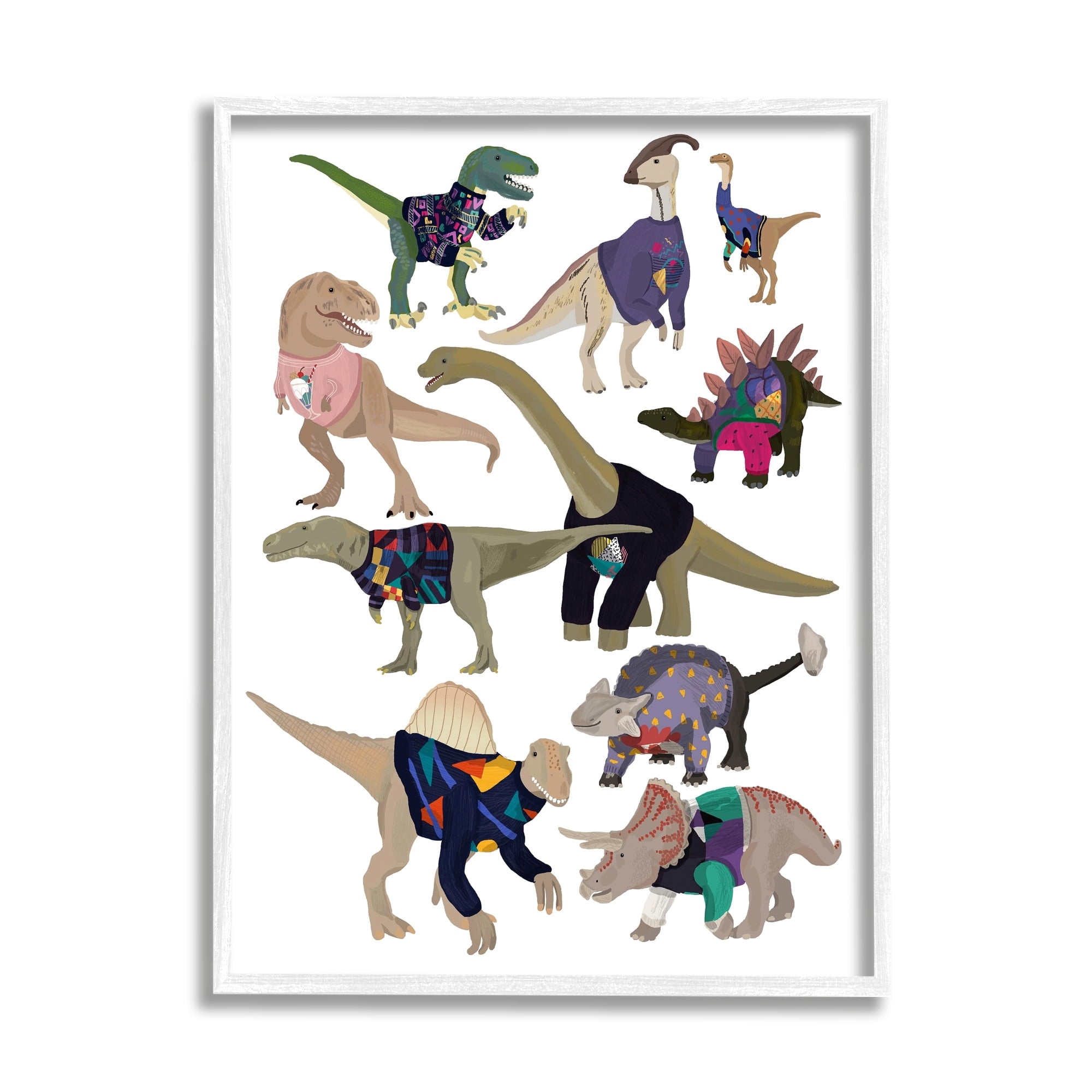 Stupell Industries Quirky Sweater Trend Dinosaurs Vintage Style Fashion Framed Wall Art, 24 x 30, Design by Hanna Melin