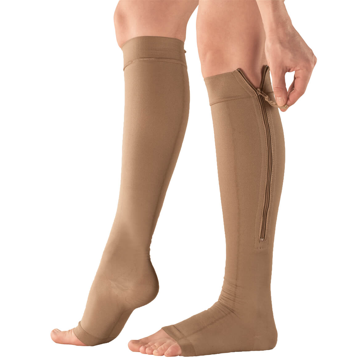 Silver StepsTM EZ Zip Open Toe Compression Socks, 2030 mmHg