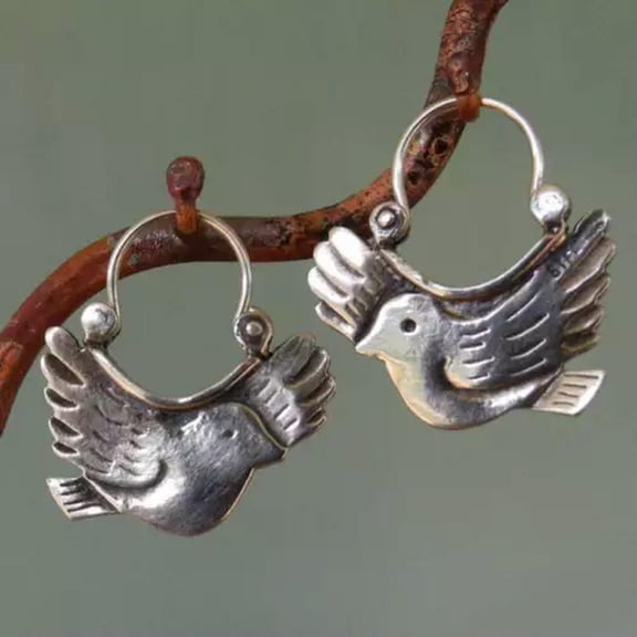 QQTDFG 925 Silver Vintage Bird Ear Hook Earrings Women Wedding Drop Dangle Jewelry-Silver
